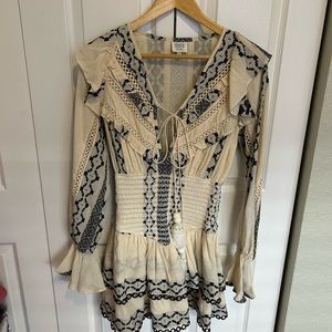 HEMANT & NANDITA Cream Mini Dress with Black Embroidered Pattern